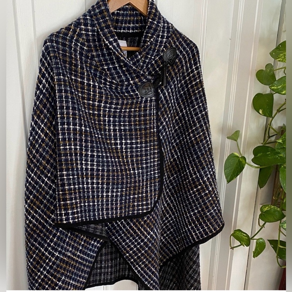 JESSICA MCCLINTOCK - Elegant Grey/Blue/Yellow Knit Cape - 90’s